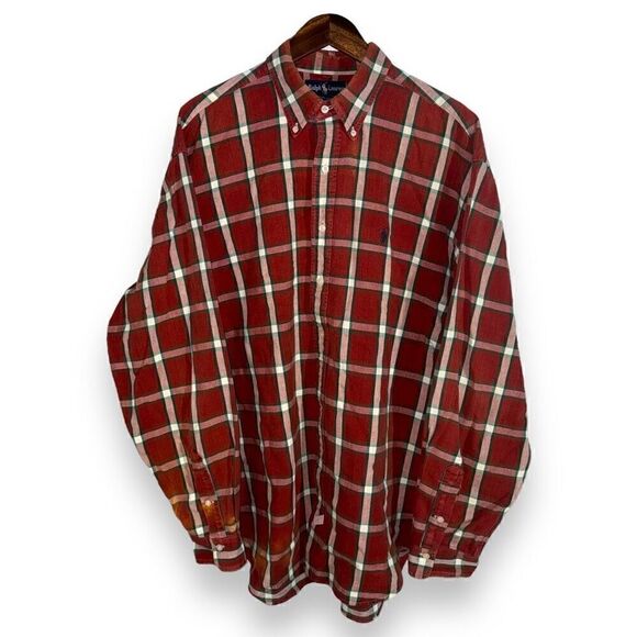 80s Red Polo Ralph Lauren Oxford Button Down Shirt XL - Picture 1 of 8